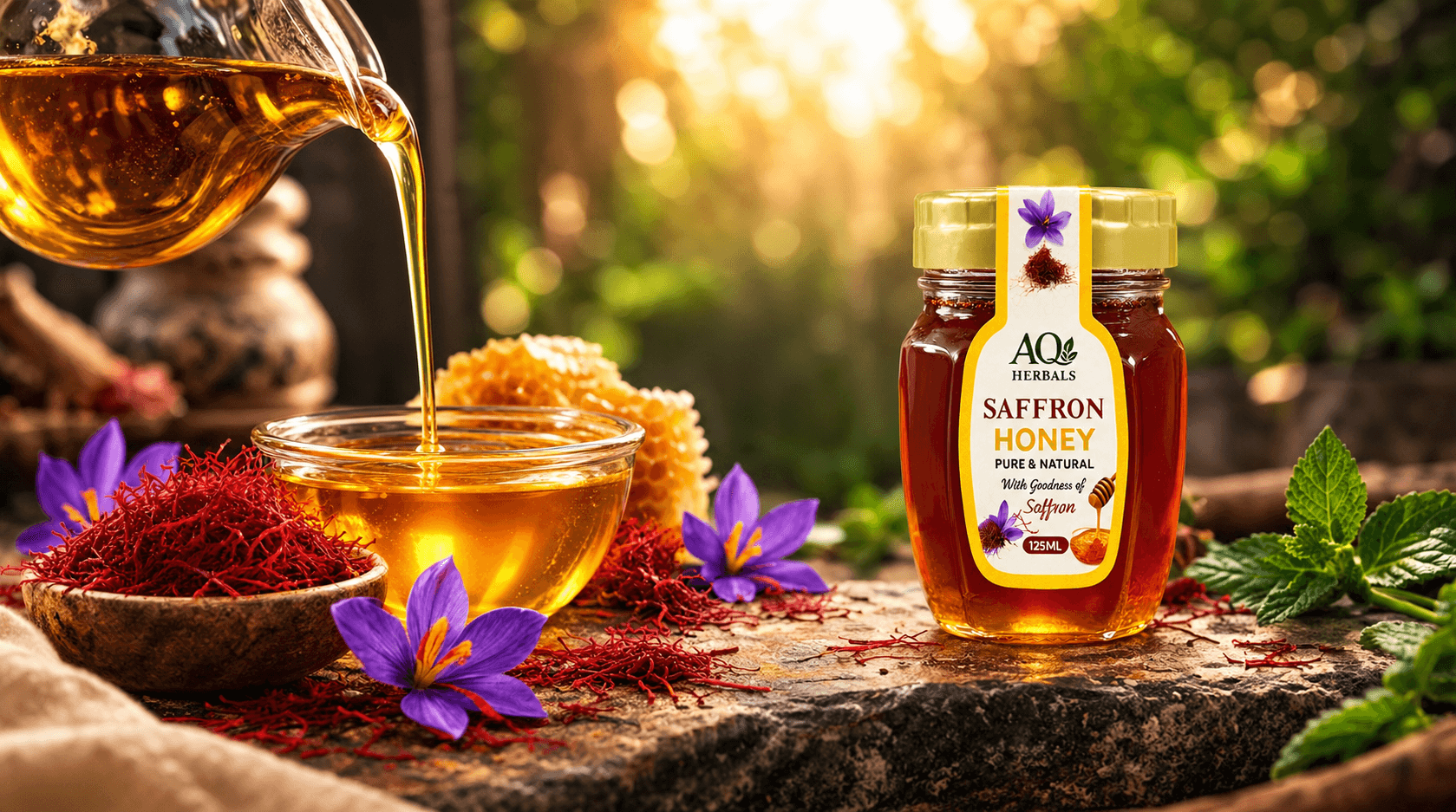 The Golden Blend of Honey & Saffron — AQ Herbals Pakistan